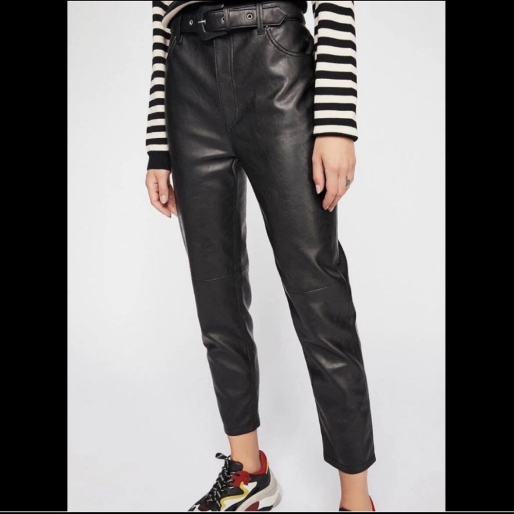 Free People Black Belted Faux Leather Pants women's size 26
